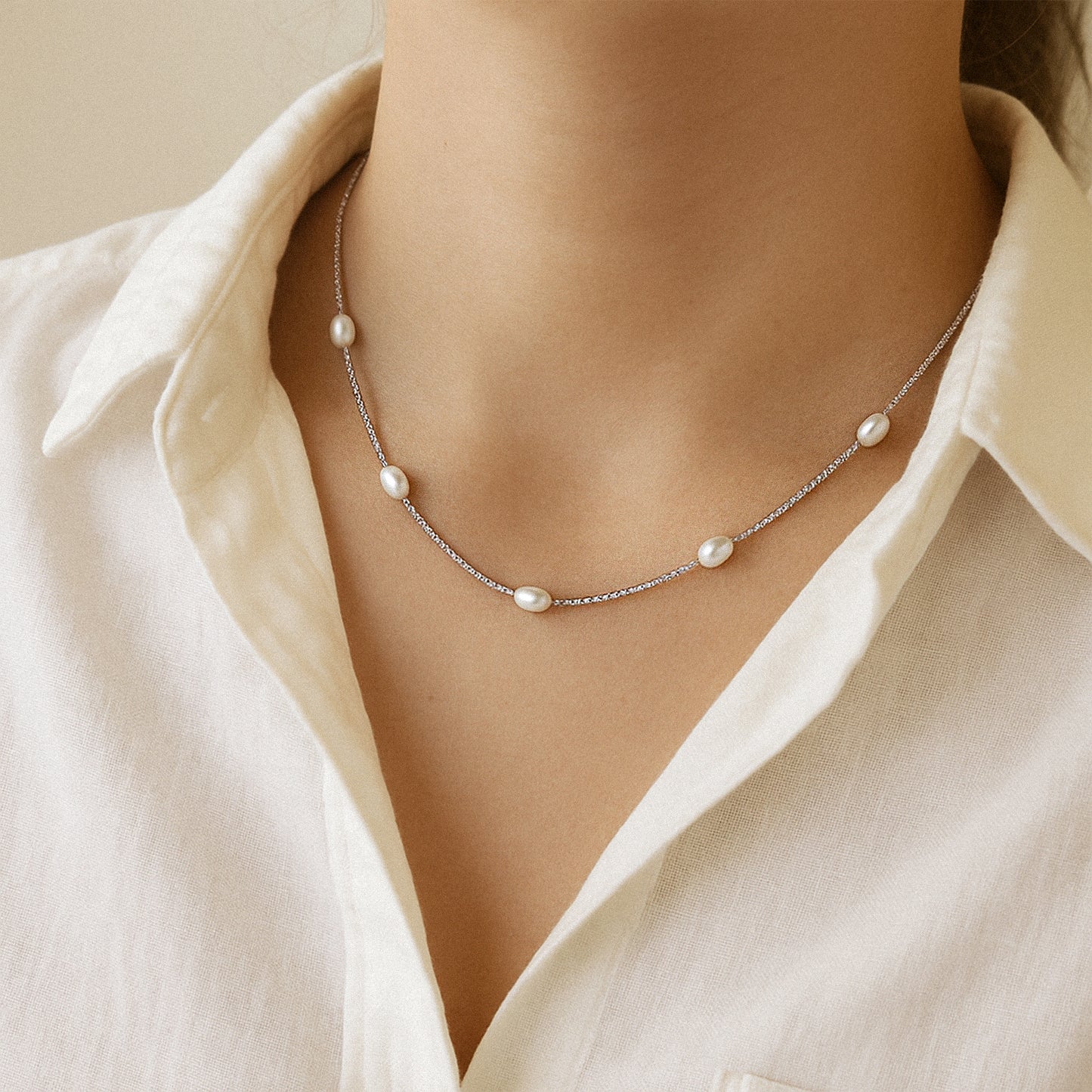 Mini Pearl Station Necklace