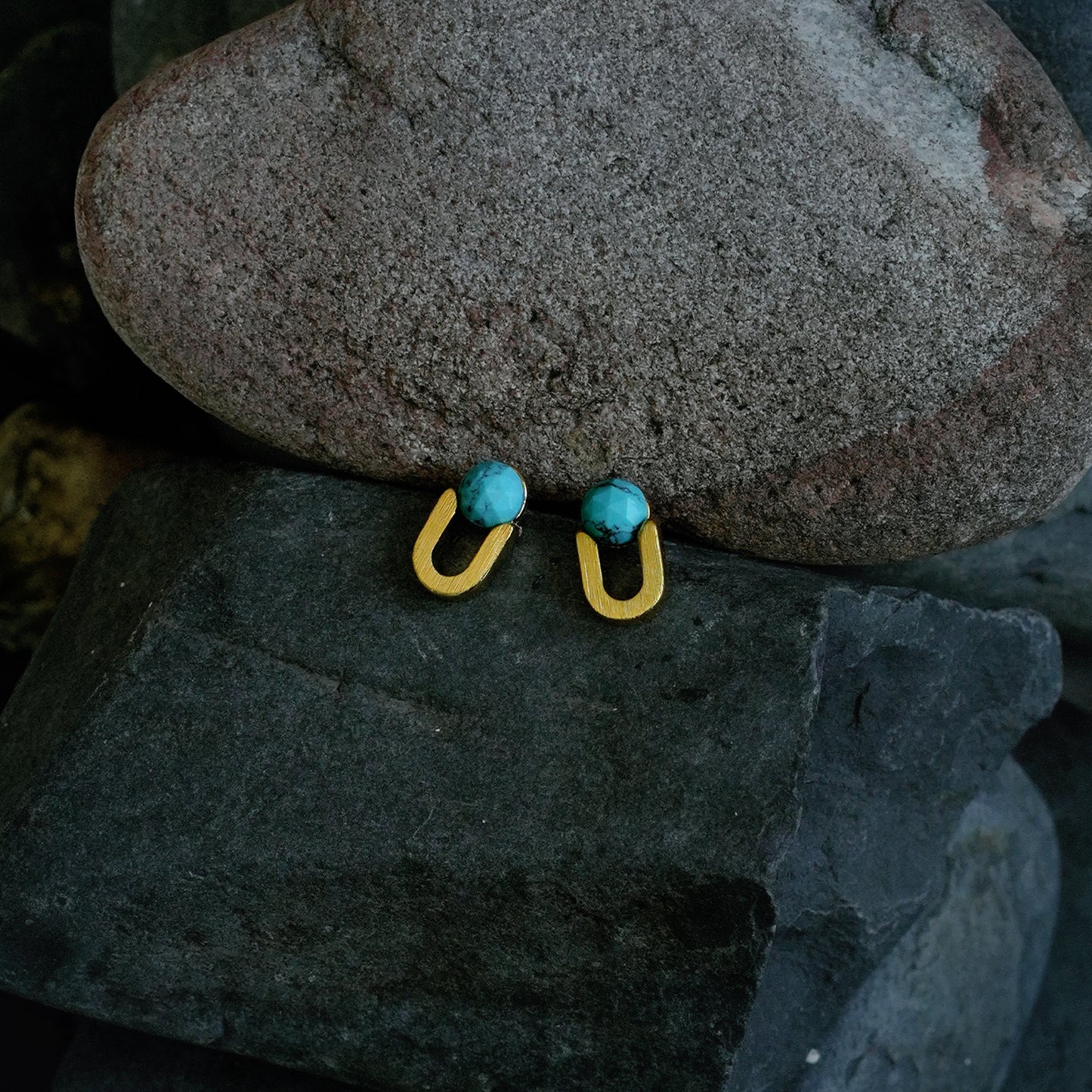 Golden Turquoise Drop Studs