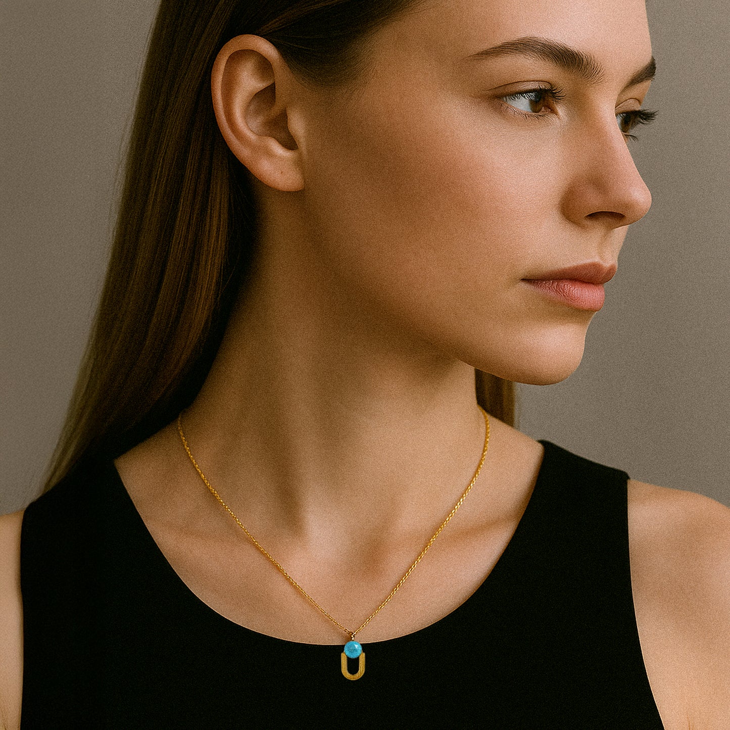 Golden Turquoise Drop Necklace