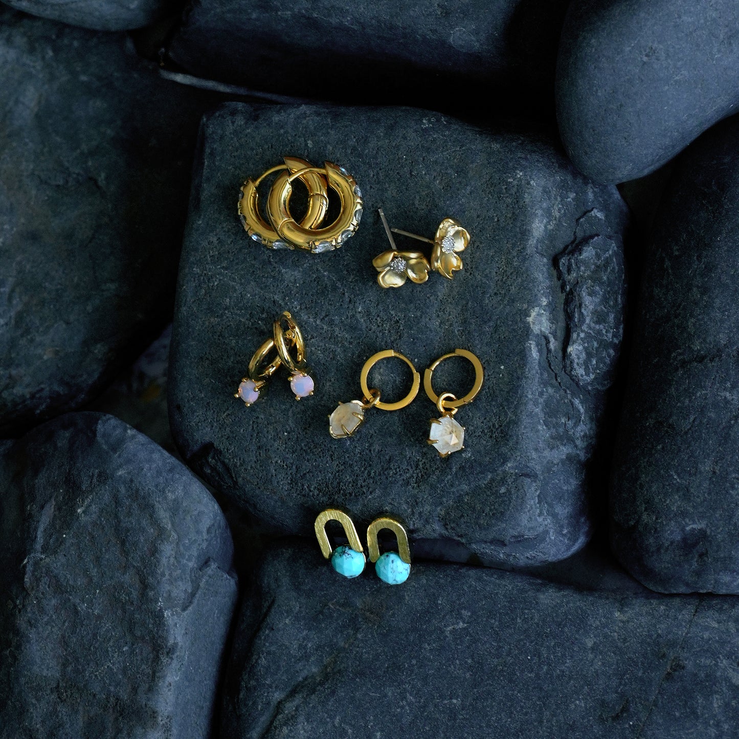Golden Turquoise Drop Studs