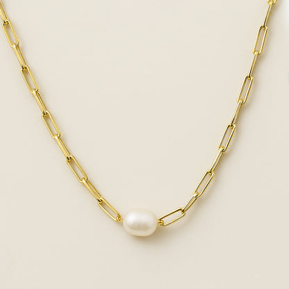 Flat Chain Pearl Necklace