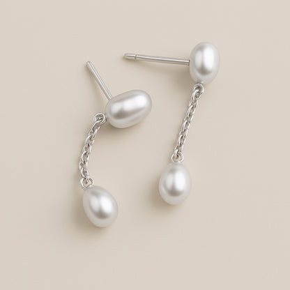 Double Pearl Drop Earrings