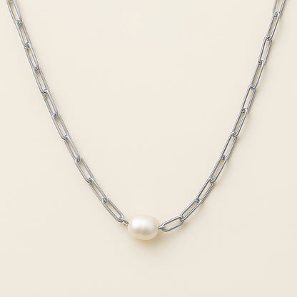 Flat Chain Pearl Necklace