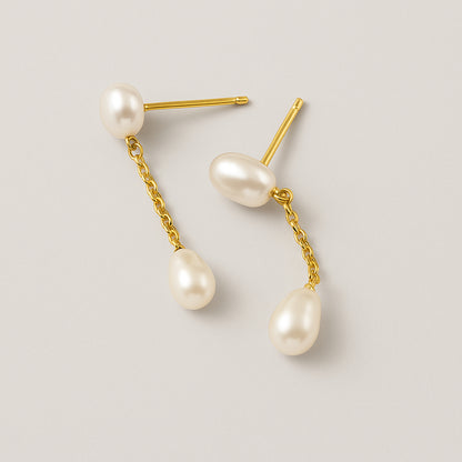 Double Pearl Drop Earrings