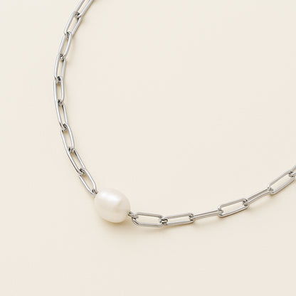 Flat Chain Pearl Necklace