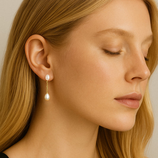 Double Pearl Drop Earrings