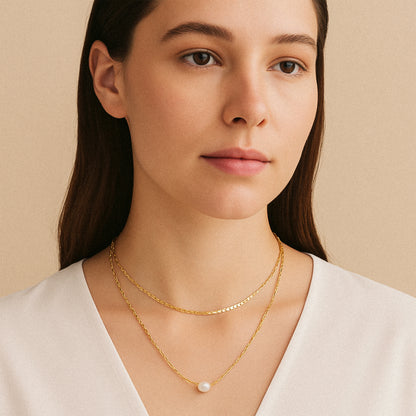 Flat Chain Pearl Necklace