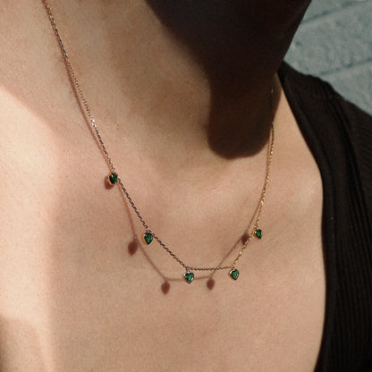 Green Heart Station Necklace & Earring Set