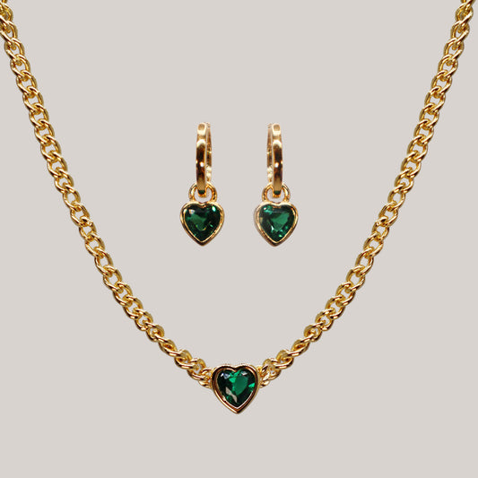 Chain Heart Necklace & Earring Set